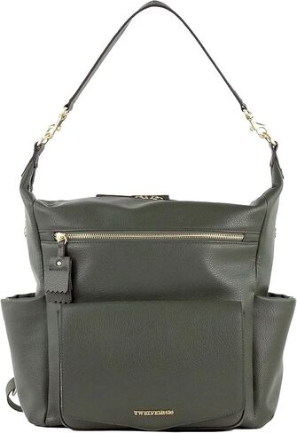 حقيبة ظهر TWELVElittle Peek A Boo للحفاضات قابلة للتحويل مع وسادة تغيير وحقيبة مناديل ومشابك لعربة الأطفال، جلد نباتي in Kuwait