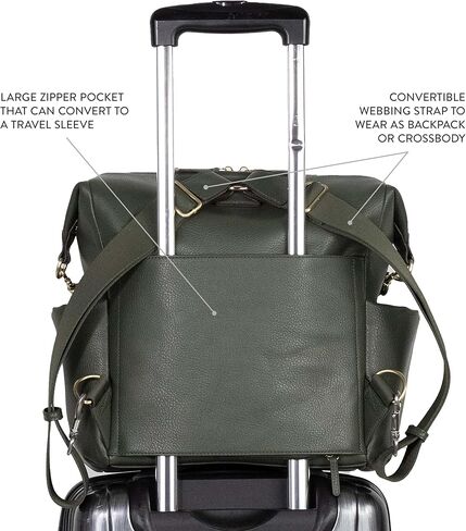 حقيبة ظهر TWELVElittle Peek A Boo للحفاضات قابلة للتحويل مع وسادة تغيير وحقيبة مناديل ومشابك لعربة الأطفال، جلد نباتي in Kuwait