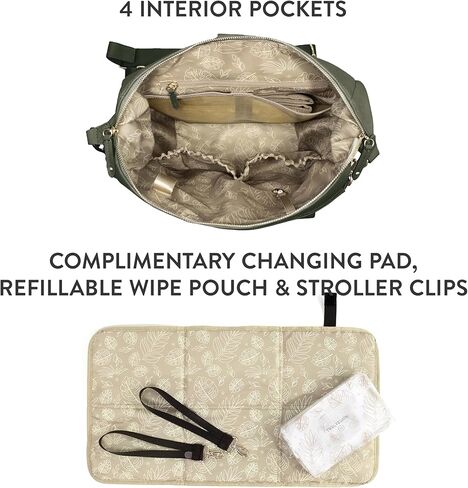 حقيبة ظهر TWELVElittle Peek A Boo للحفاضات قابلة للتحويل مع وسادة تغيير وحقيبة مناديل ومشابك لعربة الأطفال، جلد نباتي in Kuwait