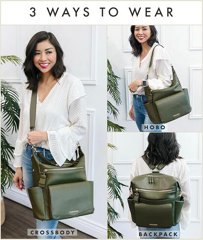 حقيبة ظهر TWELVElittle Peek A Boo للحفاضات قابلة للتحويل مع وسادة تغيير وحقيبة مناديل ومشابك لعربة الأطفال، جلد نباتي in Kuwait