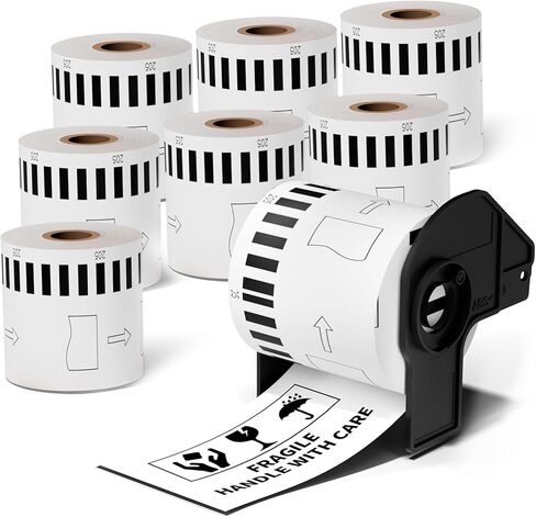 8 لفات Unistar بديلة لطابعات ملصقات Brother Ql-810w Ql-820nwb Ql-720nw Ql-1110nwbc المتوافقة مع ملصقات Brother Dk-2205 (2.4 بوصة × 100 قدم) 62 مم × 30.4 م 8 لفات + إطار واحد in Kuwait