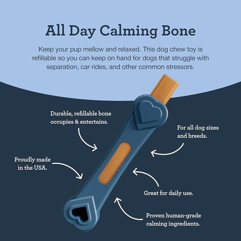 Kradle All Day Calming Bone, 6 Inch Rubber, Refillable Occupying Bone for Dogs (4 Refills), Dog Relief for Separation Anxiety, Thunder, Car Rides, & Stress with BotaniTek Calming Formula, Bacon Flavor in Kuwait