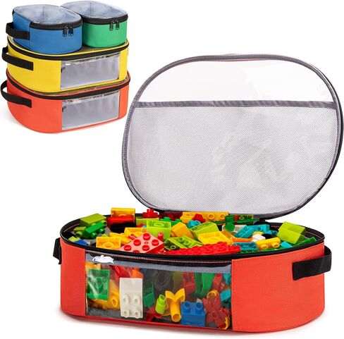 Rexmica 4-piece Toy Storage Organizer Bag Compatible with Lego Bricks, Travel Organizer Case for Building Blocks, Car Toy, Dolls, Crafts, Magnetic Tiles, Blocks Toy Storage Bag with Visible Top in Saudi Arabia