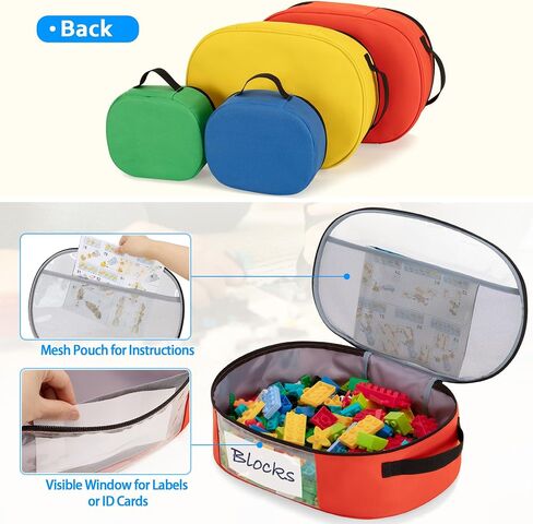 Rexmica 4-piece Toy Storage Organizer Bag Compatible with Lego Bricks, Travel Organizer Case for Building Blocks, Car Toy, Dolls, Crafts, Magnetic Tiles, Blocks Toy Storage Bag with Visible Top in Saudi Arabia