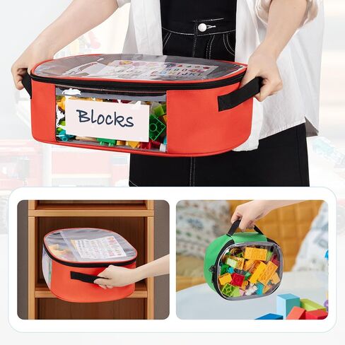 Rexmica 4-piece Toy Storage Organizer Bag Compatible with Lego Bricks, Travel Organizer Case for Building Blocks, Car Toy, Dolls, Crafts, Magnetic Tiles, Blocks Toy Storage Bag with Visible Top in Saudi Arabia