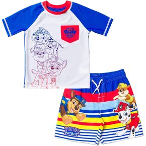 Paw Patrol Chase Marshall Rubble Toddler Boys UPF 50+ Rash Guard Swim Trunks Outfit Set 4T