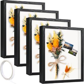 4 Pack 12x12 Shadow Box Frame, Wood Deep Large Shadow Box Display Case with Plexiglass Window, 3D Picture Frame for Memorabilia, Dried Flowers, DIY Craft, Wedding Memories Photos and Baby Items
