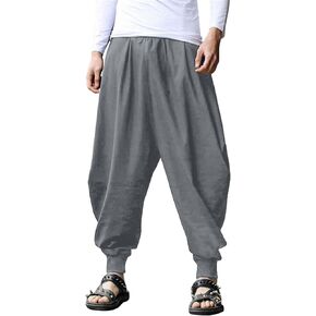 COOFANDY Men Hippie Harem Pants Baggy Linen Cotton Boho Yoga Pants Summer Beach Pants Casual Drop Crotch Trouser