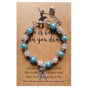 Lemua Dance Bracelet for Girls Pink Pearl and Rhinestone Bead Bracelet with Ballet Shoe Charm Dance Gifts for Granddaughter Daughter Niece Dancer Gifts for Girls