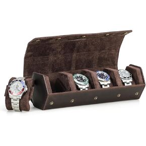 Hiram Genuine Leather Saffiano Leather Watch Roll Travel Case, Leather 4-Watches Roll Case for Treasured Watches and Bracelets(Green)