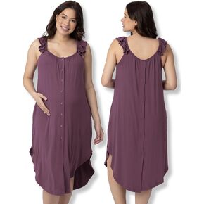 Kindred Bravely Ruffle Strap Labor and Delivery Gown | 3 in 1 Labor, Delivery, Nursing Gown for Hospital (Burgundy Plum, X-Large/XX-Large)