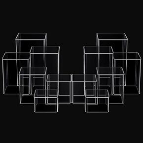Thyle 12 Pcs Jewelry Acrylic Display Risers Square Cube Display Nesting Acrylic Risers Figure Stand with Hollow Bottoms Display Stand Shelf for Cosmetics Food Collectibles Perfume, 6 Sizes (Black) in Kuwait