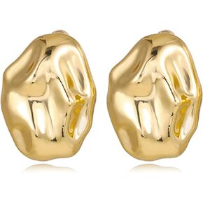 REELMAR Chunky Gold Geometric Clip On Earrings for Women Trendy Thick Hammered Rectangle Dupes Earrings Minimalist Statement Earrings for Girls No Piercing Clips in Kuwait
