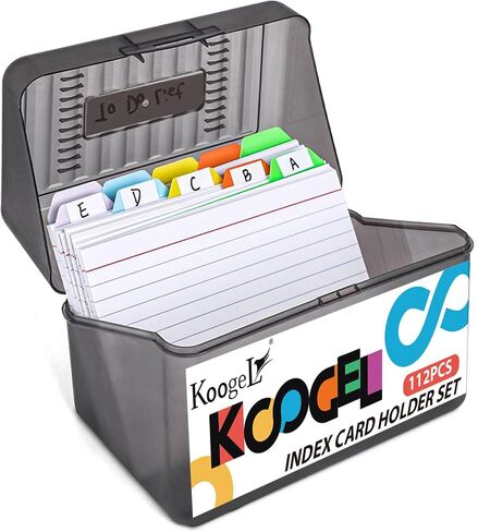 حامل بطاقات مؤشر Koogel مقاس 3x5، منظم بطاقات الفهرسة مع 100 بطاقة فهرسة مسطرة و10 صندوق ملفات بطاقة فواصل بلاستيكية لبطاقات الفلاش وبطاقات العمل واللوازم المكتبية المدرسية in Kuwait
