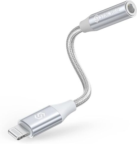 Syncwire [معتمد من Apple MFI] محول سماعة رأس iPhone، محول مقبس iPhone Aux، دونجل Lightning إلى 3.5 مم لهاتف iPhone 14/13/12/11 Pro Max/Pro/Plus/Mini/XR/XS/8/7 Plus-فضي 10 سم in Kuwait