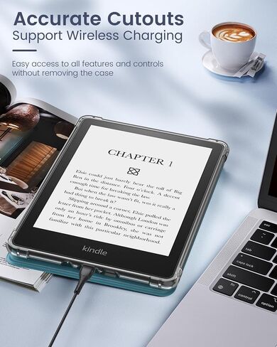 MoKo Case for 6.8" Kindle Paperwhite 11th Generation 2021 & Kindle Paperwhite Signature Edition, Ultra Clear Soft Flexible Transparent TPU Back Cover Light Shell with Auto Wake/Sleep, Agave Green in Saudi Arabia