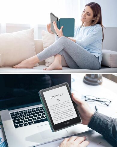 MoKo Case for 6.8" Kindle Paperwhite 11th Generation 2021 & Kindle Paperwhite Signature Edition, Ultra Clear Soft Flexible Transparent TPU Back Cover Light Shell with Auto Wake/Sleep, Agave Green in Saudi Arabia
