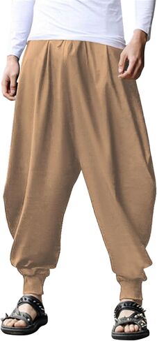 COOFANDY Men Hippie Harem Pants Baggy Linen Cotton Boho Yoga Pants Summer Beach Pants Casual Drop Crotch Trouser in Kuwait