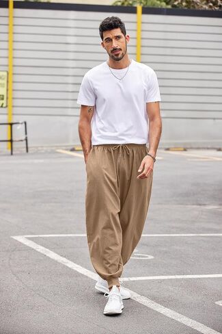 COOFANDY Men Hippie Harem Pants Baggy Linen Cotton Boho Yoga Pants Summer Beach Pants Casual Drop Crotch Trouser in Kuwait
