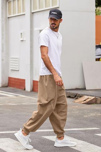 COOFANDY Men Hippie Harem Pants Baggy Linen Cotton Boho Yoga Pants Summer Beach Pants Casual Drop Crotch Trouser in Kuwait