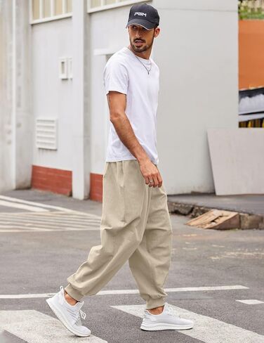 COOFANDY Men Hippie Harem Pants Baggy Linen Cotton Boho Yoga Pants Summer Beach Pants Casual Drop Crotch Trouser in Kuwait