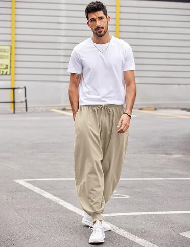 COOFANDY Men Hippie Harem Pants Baggy Linen Cotton Boho Yoga Pants Summer Beach Pants Casual Drop Crotch Trouser in Kuwait
