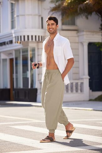 COOFANDY Men Hippie Harem Pants Baggy Linen Cotton Boho Yoga Pants Summer Beach Pants Casual Drop Crotch Trouser in Kuwait