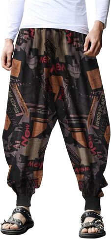COOFANDY Men Hippie Harem Pants Baggy Linen Cotton Boho Yoga Pants Summer Beach Pants Casual Drop Crotch Trouser in Kuwait