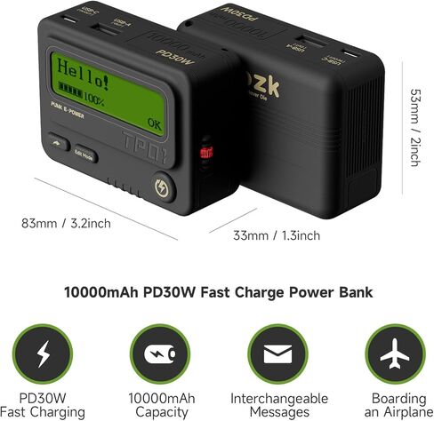 شاحن محمول، PD30W شحن سريع، بطارية احتياطية 10000 مللي أمبير في الساعة مع USB-C/USB-A، شاشة رقمية، إرسال رسالة، شاحن احتياطي لهاتف Samsung Google Pixel LG Moto iPhone iPad إلخ (أسود) in Kuwait