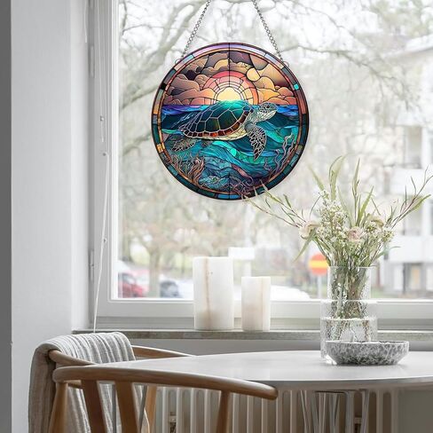 MATIHAY Sea Turtle Acrylic Window Hanging, Turtle Wall Hanging Ocean Themed Party Decorations, Turtle Wall Art Decor for Home, Office, Housewarming Gift (L, Turtle) in Kuwait