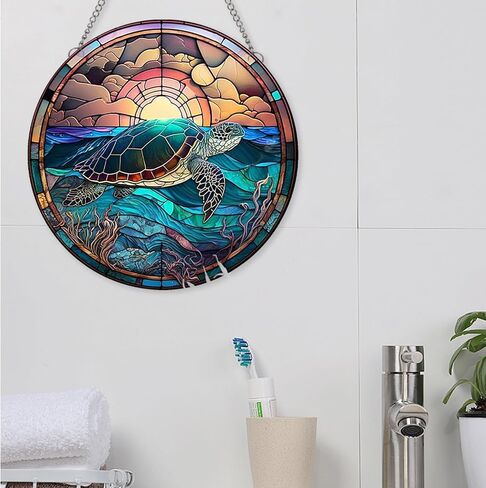 MATIHAY Sea Turtle Acrylic Window Hanging, Turtle Wall Hanging Ocean Themed Party Decorations, Turtle Wall Art Decor for Home, Office, Housewarming Gift (L, Turtle) in Kuwait