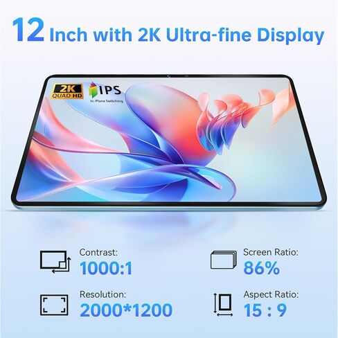 تابلت OUKITEL OT5 12 بوصة بنظام Android 13 - 11000 مللي أمبير في الساعة 2K MTK Helio G99 ثماني النواة 2.2 جيجا هرتز، أقراص ألعاب 36 جيجابايت + 256 جيجابايت ROM 2 تيرابايت موسع للبالغين، كاميرا 16 ميجابكسل + 8 ميجابكسل، مكبرات صوت رباعية، TÜV/BT 5.2/GPS/OT in Kuwait