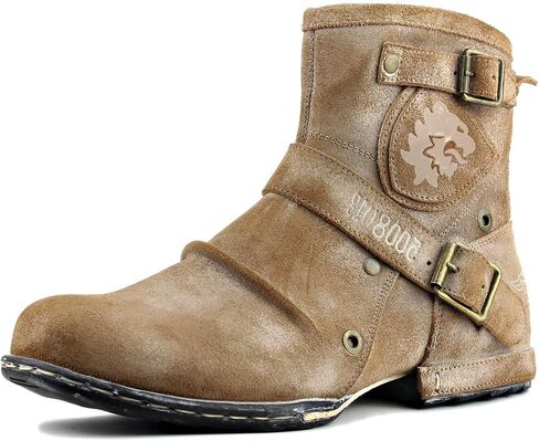 COWSDELLA Leather Casual Motorcycle Combat Chukka Western Dress Ankle Boots for Men with Side Zipper CD-5008-1-ABNHD in Saudi Arabia
