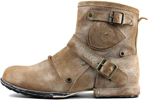 COWSDELLA Leather Casual Motorcycle Combat Chukka Western Dress Ankle Boots for Men with Side Zipper CD-5008-1-ABNHD in Saudi Arabia