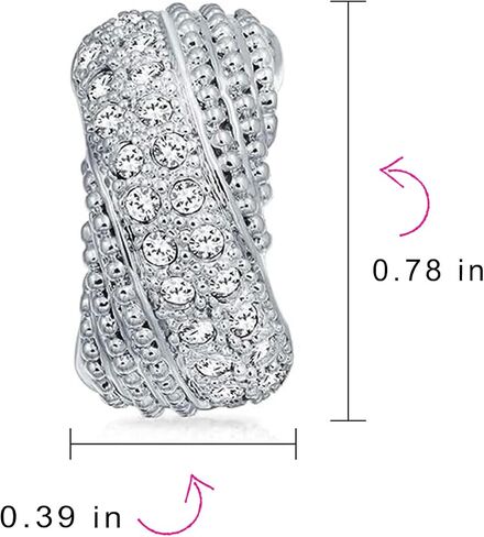 Bridal Prom Criss Cross Twisted Row Pave Crystal Dome Half Hoop Clip On Earrings Non Pierced Ears Silver Plated Brass in Saudi Arabia