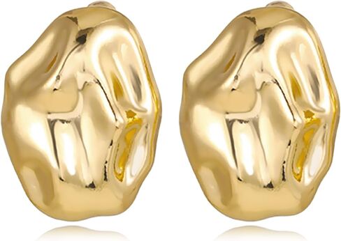 REELMAR Chunky Gold Geometric Clip On Earrings for Women Trendy Thick Hammered Rectangle Dupes Earrings Minimalist Statement Earrings for Girls No Piercing Clips in Kuwait