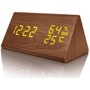 everwood Digital Alarm Clocks Wooden LED Time Display for Bedrooms Electronic Clocks with Humidity&Temperature Detect