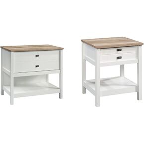 Sauder Cottage Road Lateral File Cabinet and Night Stand Bundle, Lateral File L: 32.44" x W: 21.81" x H: 29.76", Night Stand L: 21.18" x W: 19.45" x H: 24.06", Soft White Finish