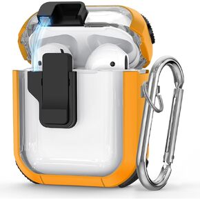 حافظة شفافة لأجهزة AirPods الجيل الثاني/الأول، حافظة Airpod بقفل تلقائي وقفل آمن لأجهزة Apple AirPods 2/1 Gen مع حزام معصم من السيليكون وسلسلة مفاتيح حلوى لطيفة للنساء، أرجواني
