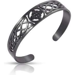 Witch Knot Bracelet for Women Men Viking Celtic Knot Bracelets Cuff Bangle Stainless Steel Witchcraft Geometric Adjustable Open Bangle Protection Amulet Witches Knot Jewelry (Witch Knot/Silver)