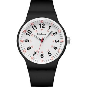 RioFoior Waterproof Analog Unisex Nurse Watch for Nurses,Nursing Students,Medical Professionals,Women,Men with Easy to Read Military Time Dials,Second Hand and 24 Hour,Soft Breathable Silicone Band.