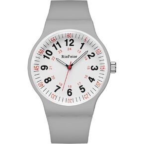 RioFoior Waterproof Analog Nurse Watch for Nurses,Students,Medical Professionals,Women,Men with Easy to Read Military Time Dials,Second Hand,Breathable Silicone Strap(Black-Black).