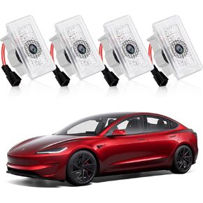 4PCS Puddle Lights for Tesla Model 3/Y 2025 2024-2016, T-Logo with Letters Door Lights Logo Projector, Never Fade LED Projection Ghost Light Tesla Model 3/Y Accessories 2025