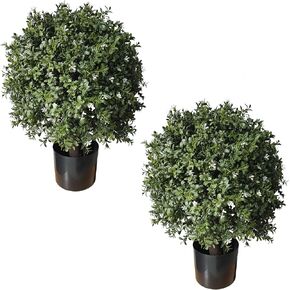 24'' Artificial Boxwood Ball Topiary Tree Set of 2 Porch Outdoor Plants Potted Shrubs