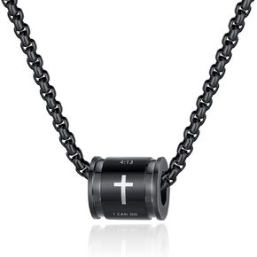 قلادة متقاطعة للرجال والأولاد، قلادة من الفولاذ المقاوم للصدأ فضية وذهبية سوداء متقاطعة للرجال قلادة ملهمة من الكتاب المقدس آية مسيحية للرجال هدية in Kuwait