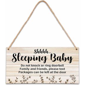 No Soliciting Dog Sign For Front Door, Do Not Knock or Ring Doorbell Wooden Sign, Baby Room Nursery House Bedroom Rustic Hanging Sign, Set of 1 Wooden Sign with Rope -A07