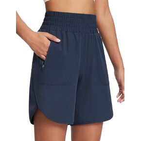 BALEAF 7" Workout Shorts for Women Athletic Long Running Shorts High Waisted Quick Dry Zipper Pockets Hiking UPF50+ Navy L