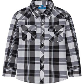 Boy's Toddler Kids Casual Long Sleeve Western Snap Button Solid Shirt 4-16 Years (#4 Black, 4)
