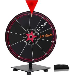 Spinning Wheel for Prizes, 10 Slots Black Prize Wheel with Eraser, 12 Inch Spin Wheel with Stand, Roulette Wheel for Tabletop - Wheel of Fortune Wheel Spinner for Carnival, Game Casino and Trade Show