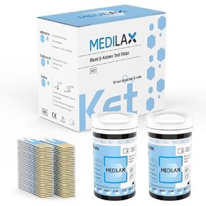 Medilax Blood Ketone and Glucose Meter,Testing Kit For Ketogenic Diet & Diabetes Management,Includes 1 Meter,1 Lancing Device,10 Ketone Strips,10 Glucose Strips,20 Lancets